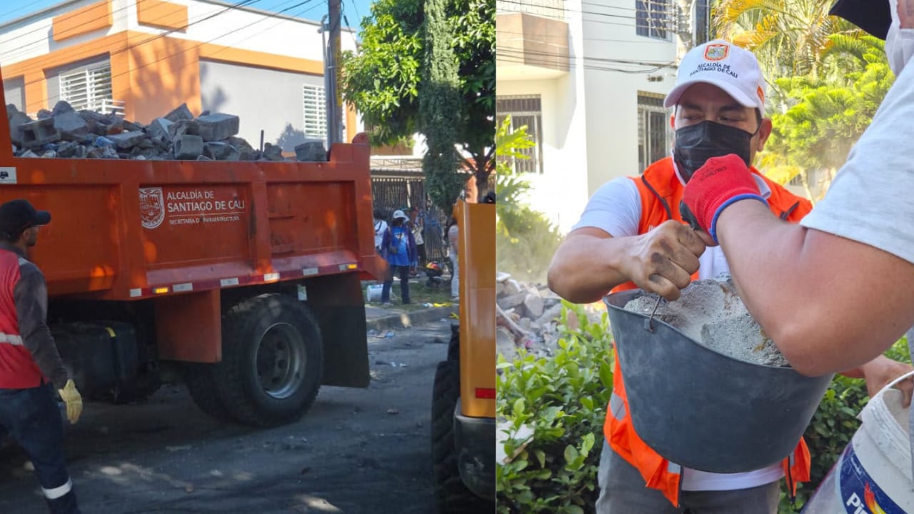 Volquetas y minicargadores remueven toneladas de concreto para habilitar el paso a los organismos de socorro.