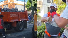 Volquetas y minicargadores remueven toneladas de concreto para habilitar el paso a los organismos de socorro.