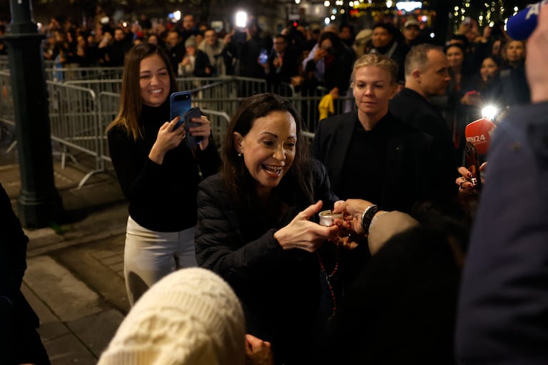María Corina Machado en su llegada a Oslo.