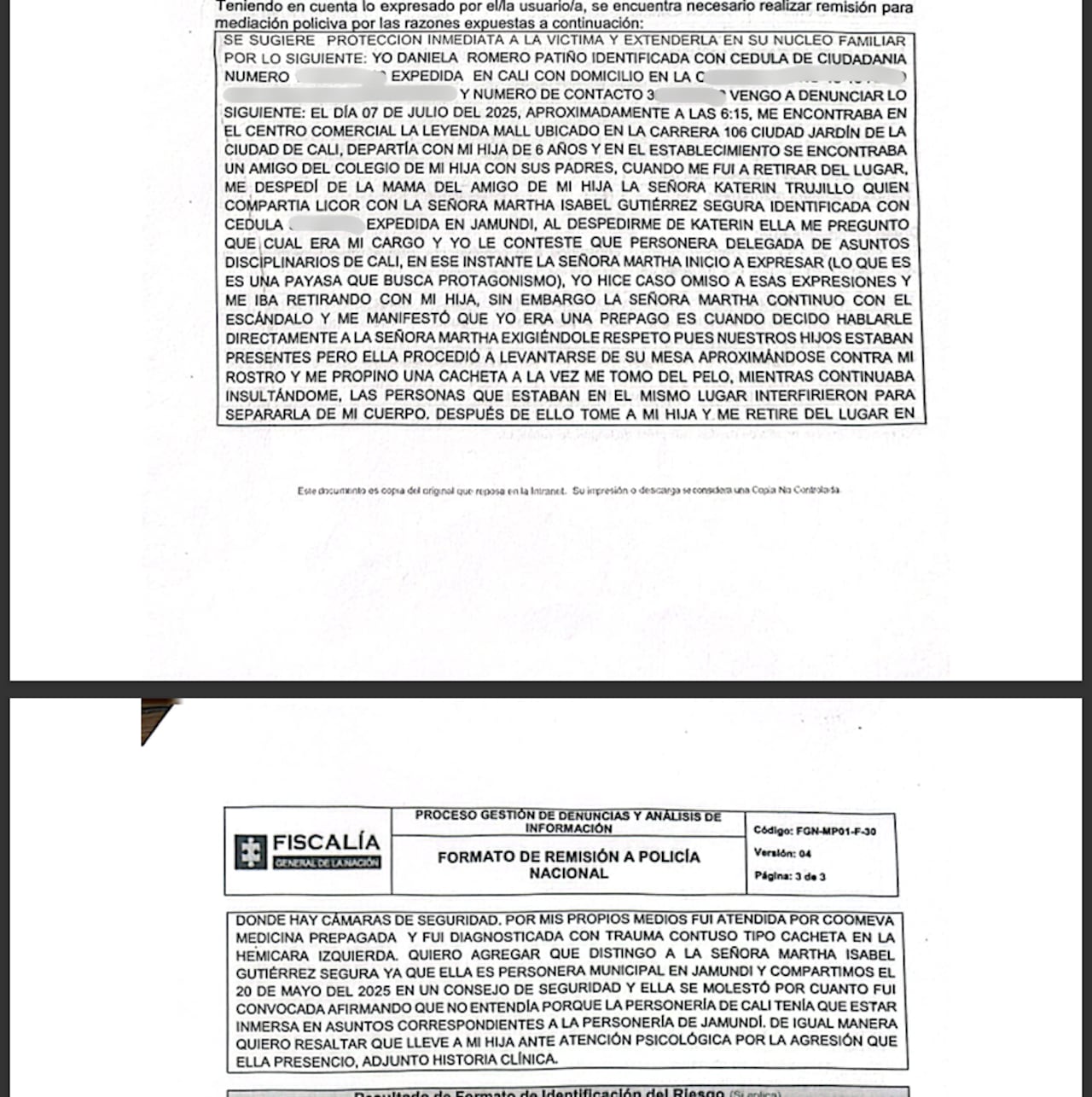 Esta es la narración de los hechos, en poder de la Fiscalía General de la Nación.