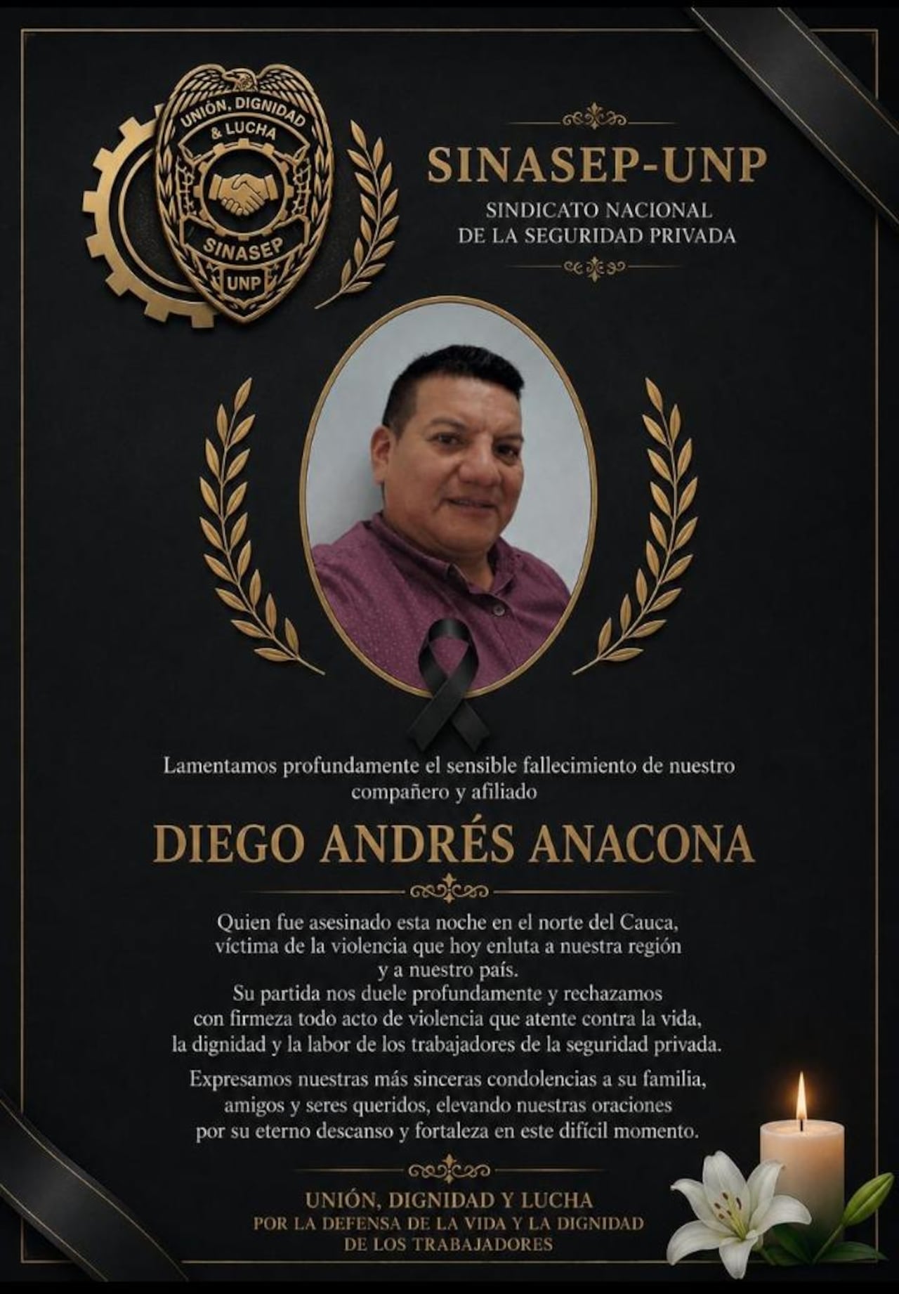 El escolta Diego Andrés Anacona habría sido víctima de un ataque armado durante un presunto intento de hurto de la motocicleta en la que se movilizaba.
