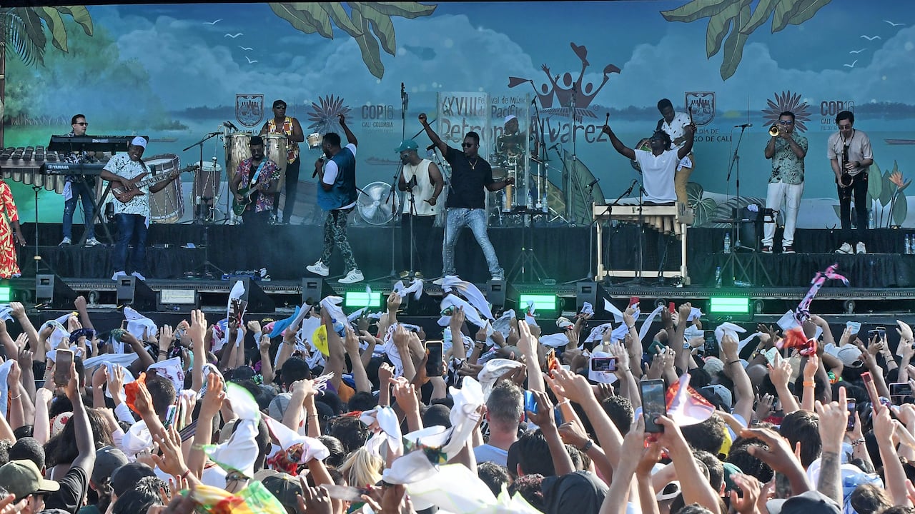 Cali: Cierre del Festival Petronio Álvarez con la presentación del grupo Herencia de Timbiquí. foto José L Guzmán. EL País