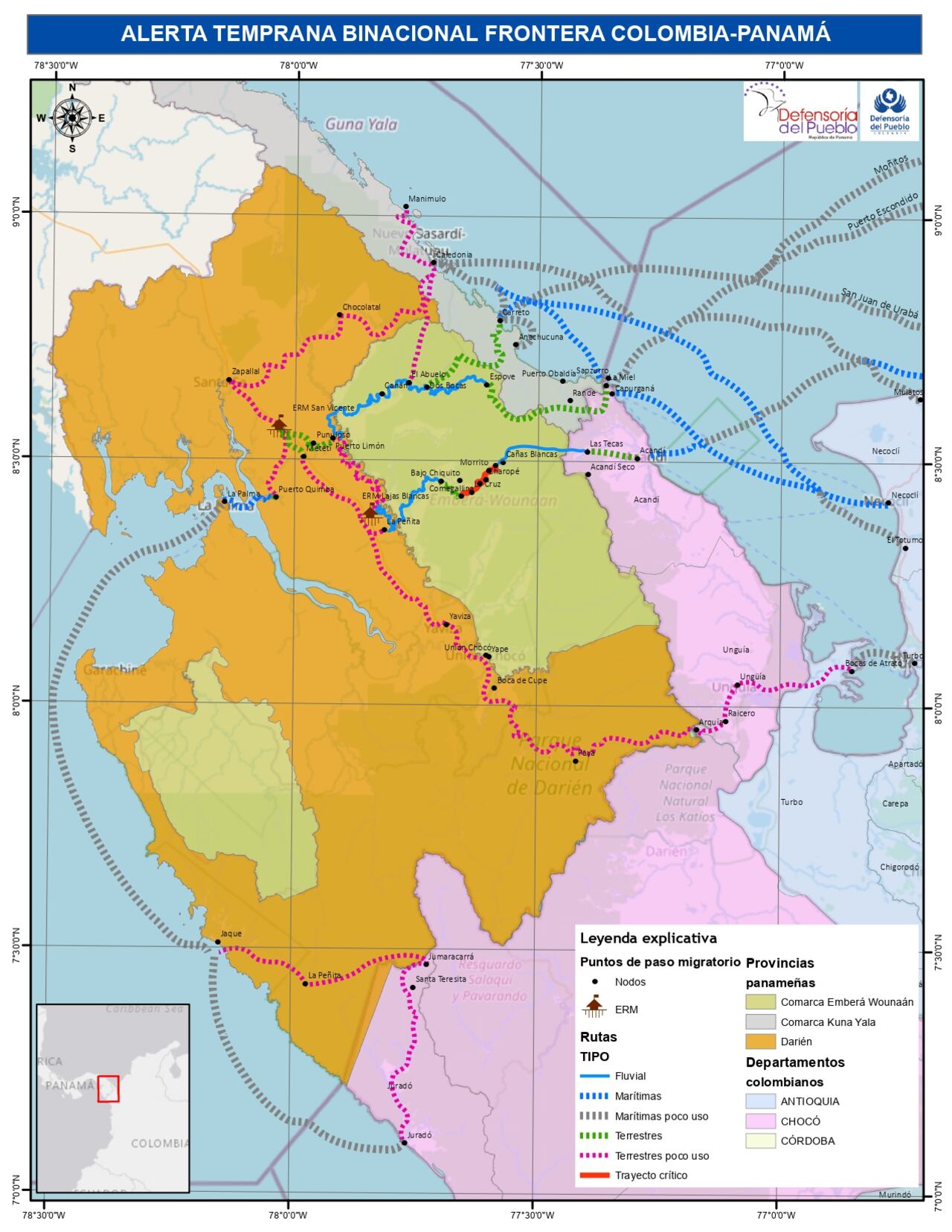 Rutas por donde se movilizan los migrantes en el Tapón del Darién, entre Colombia y Panamá
