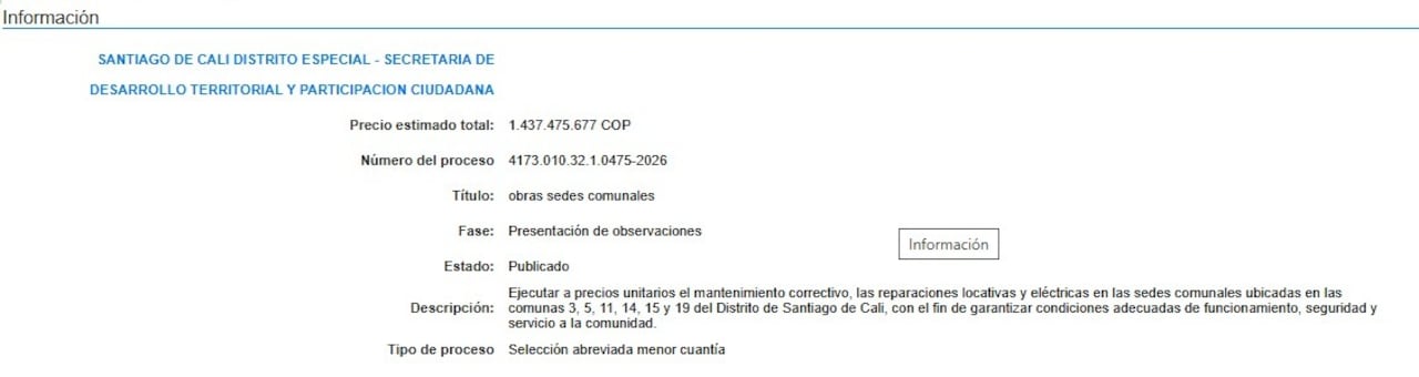 Esta es la información general del proceso contractual.
