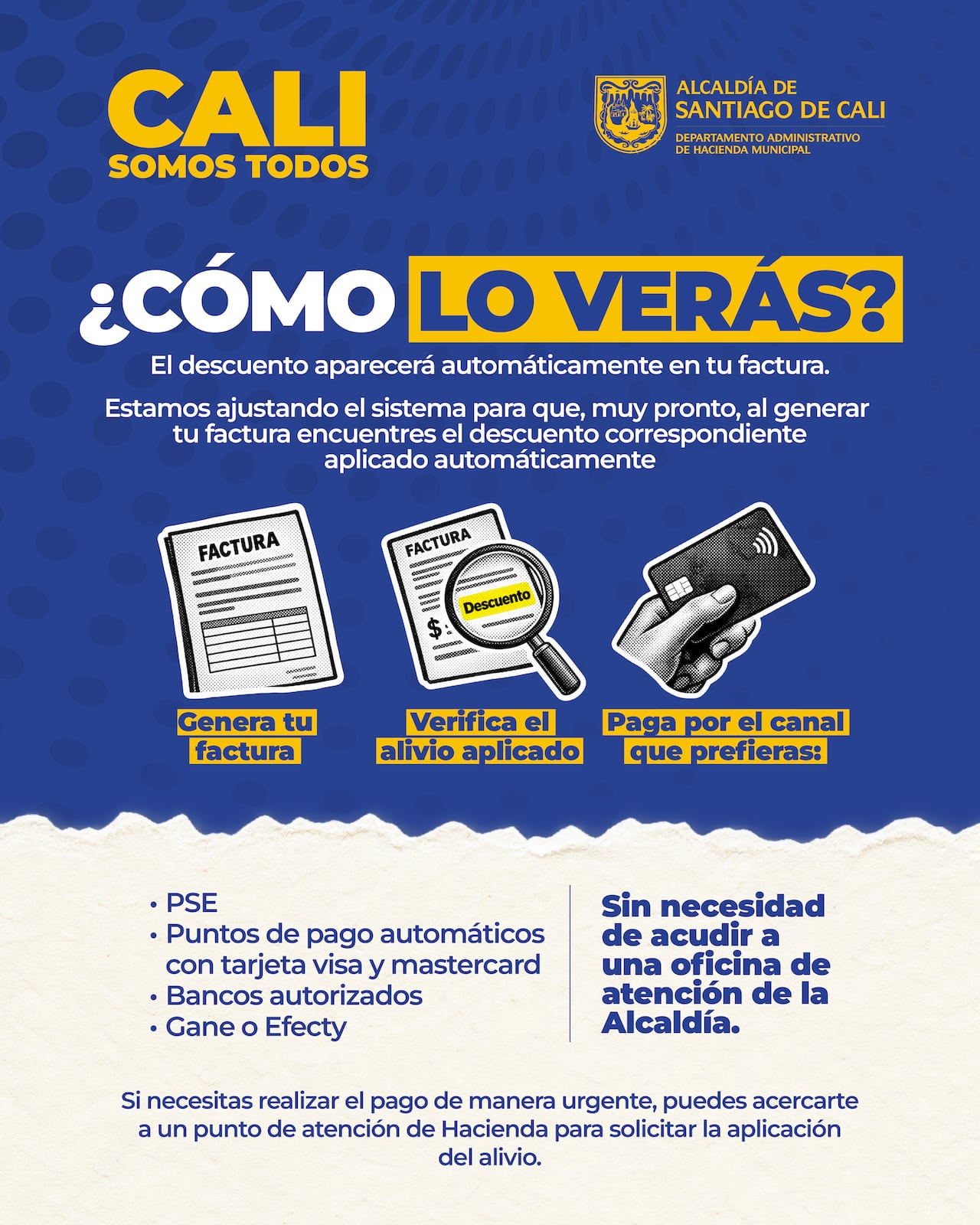 Los contribuyentes podrán descargar sus facturas con el descuento del 100 % en intereses a través de la página web de la Alcaldía o acudir a los puntos de atención presencial habilitados.
