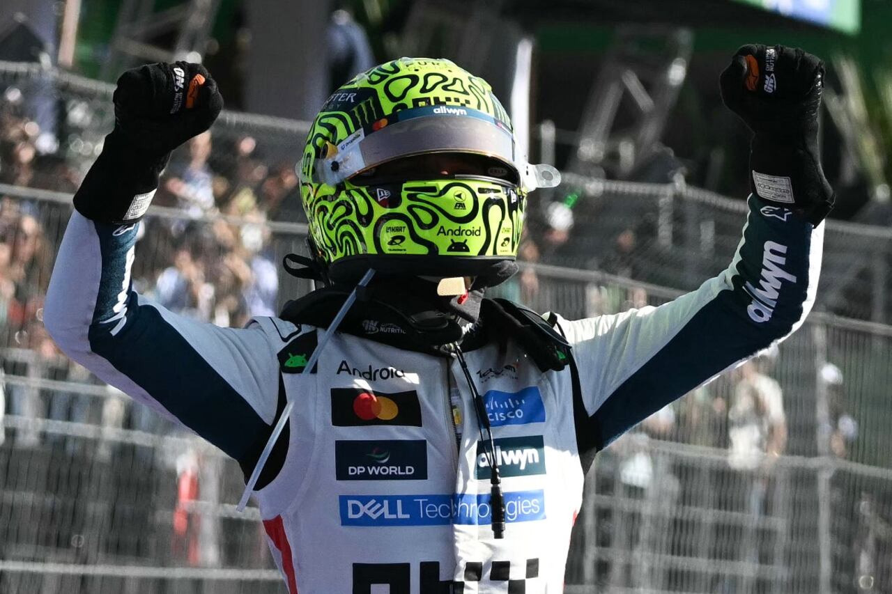 Lando Norris celebrando su primer puesto en el GP de México