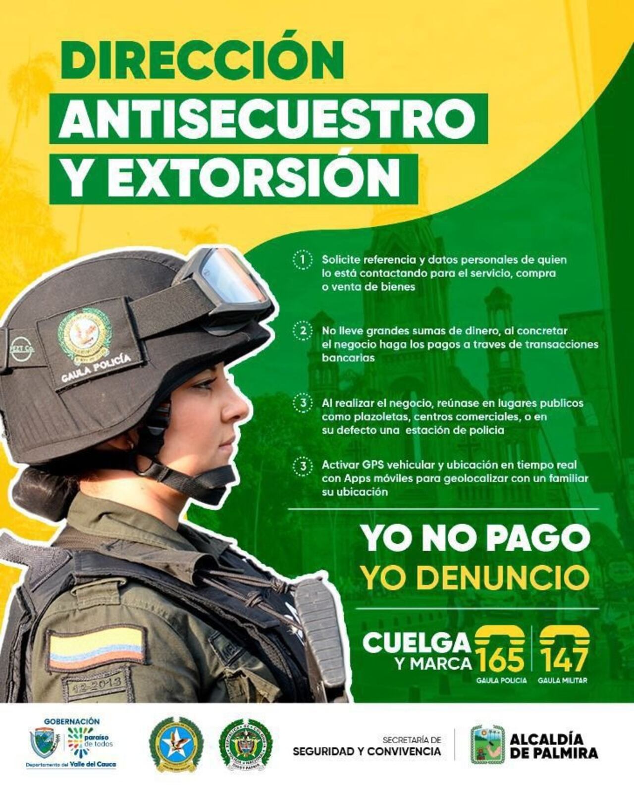 Con volantes y visitas a establecimientos, la Administración local y departamental y la Policía Valle, buscan frenar delitos de alto impacto como la extorsión en el municipio. Foto: Alcaldía de Palmira / El País.