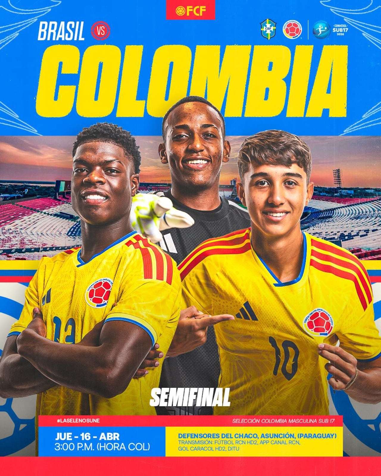 Semifinal Sub-17: Colombia se mide a Brasil con el sueño del título