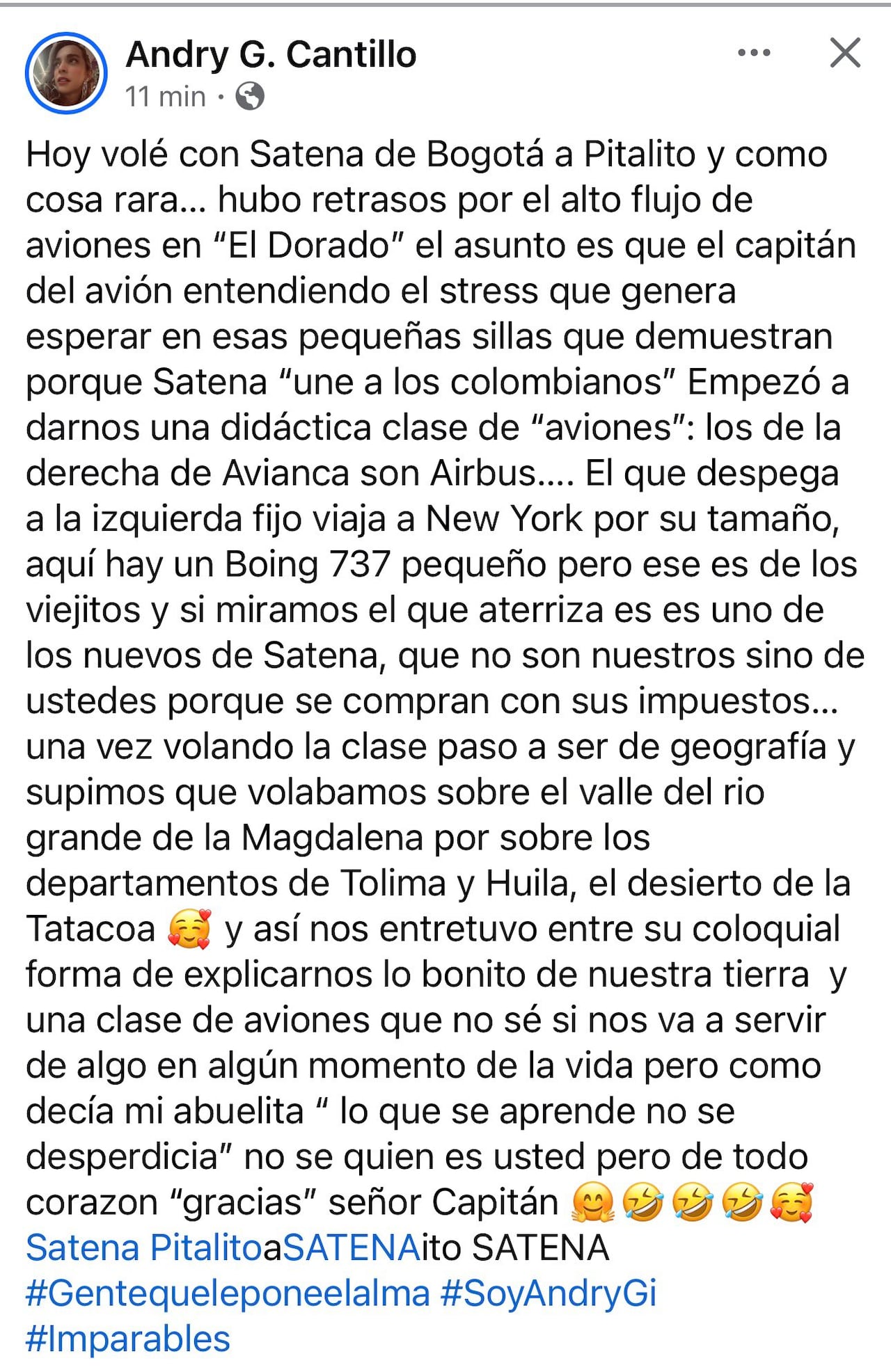 La pasajera agradeció que el piloto se comportara de esa forma.