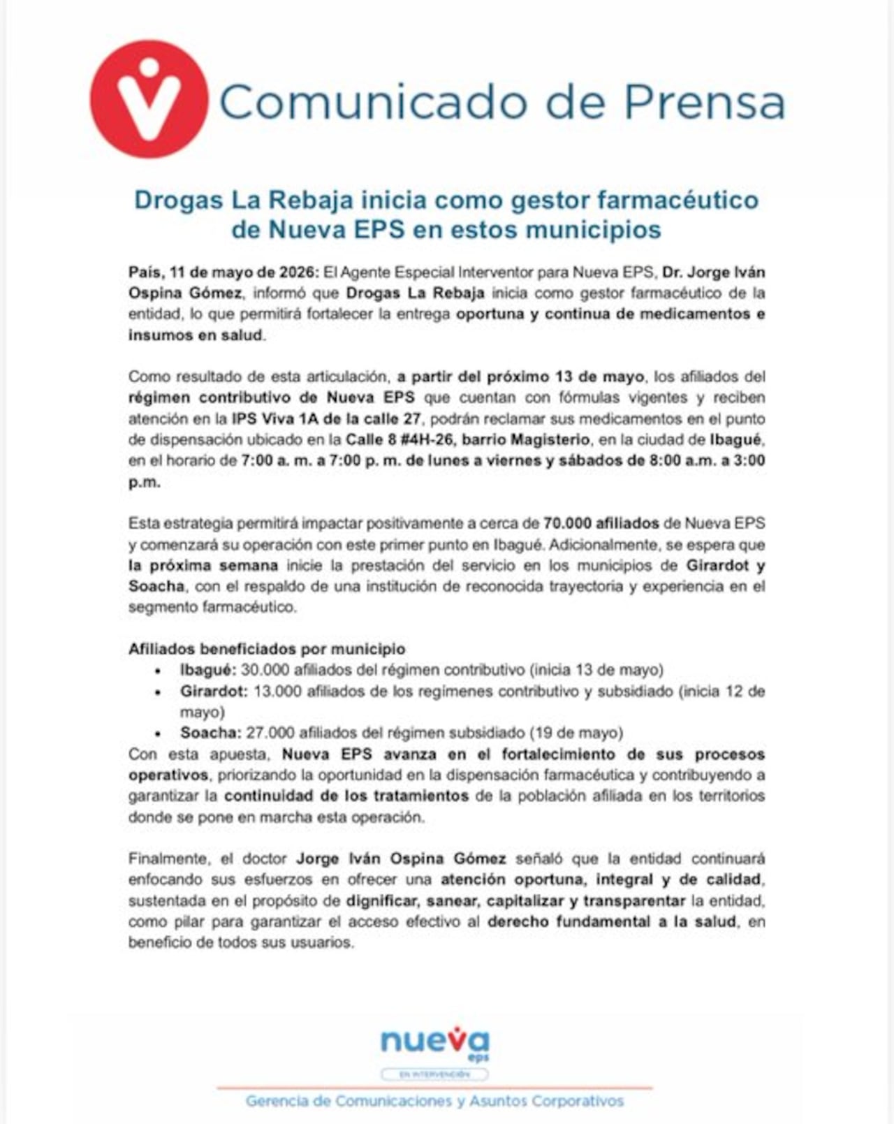 Comunicado Nueva eps