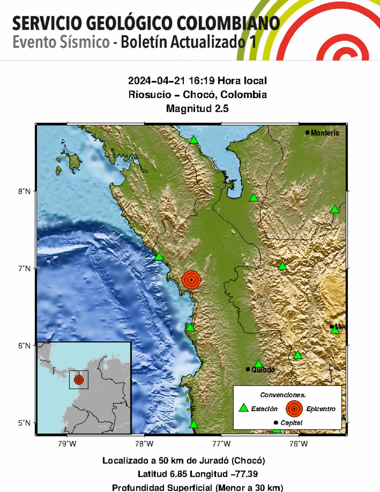 Boletín del temblor en Riosucio, Chocó. 21 de abril 2024.