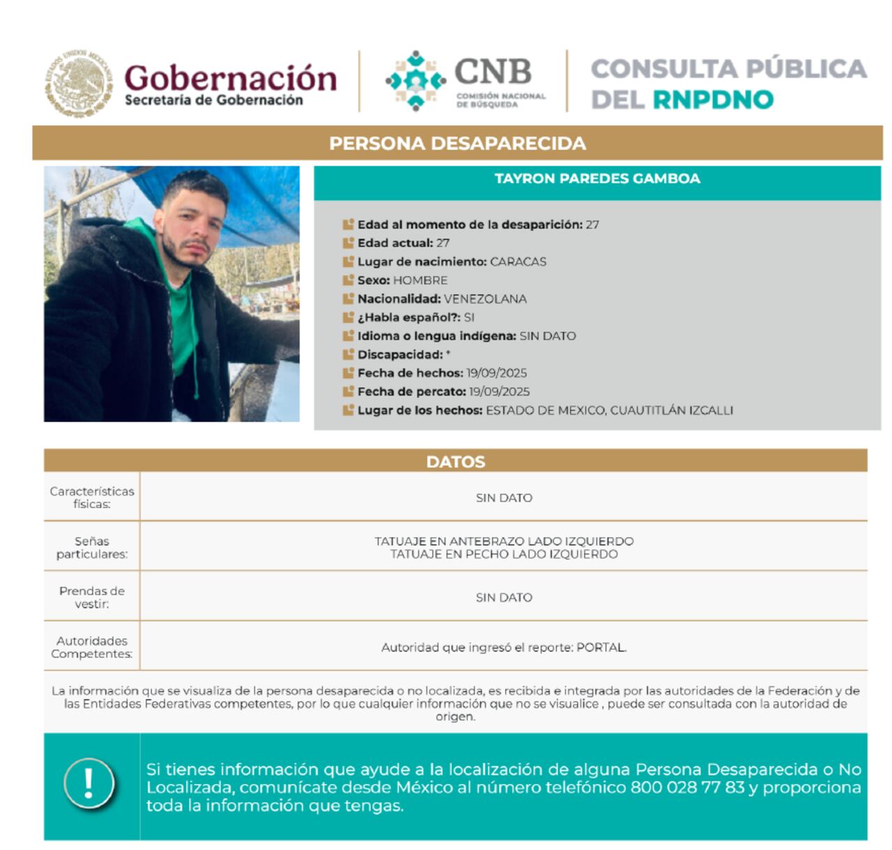 Tyron Paredes tiene 27 años y es oriundo de Caracas, Venezuela.