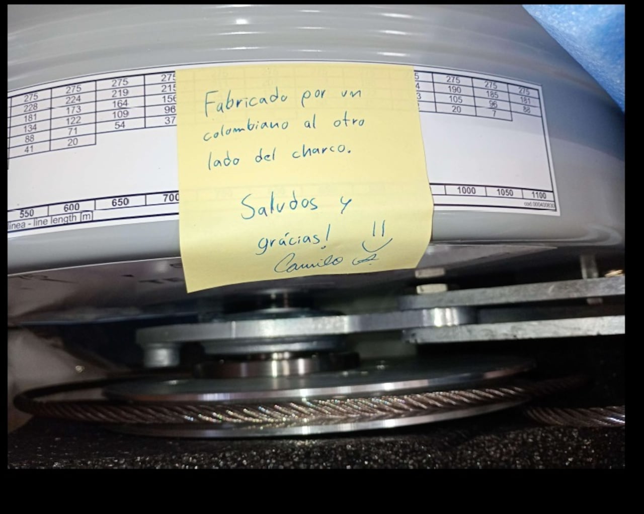 Nota enviada al Metro de Medellín por Camilo Andrés Martínez Marín, un migrante que trabaja para una fábrica de repuestos para sistemas de transporte en España.