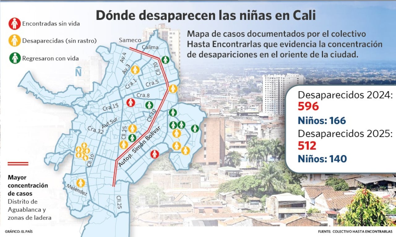 Mapa niñas desaparecidas Cali.