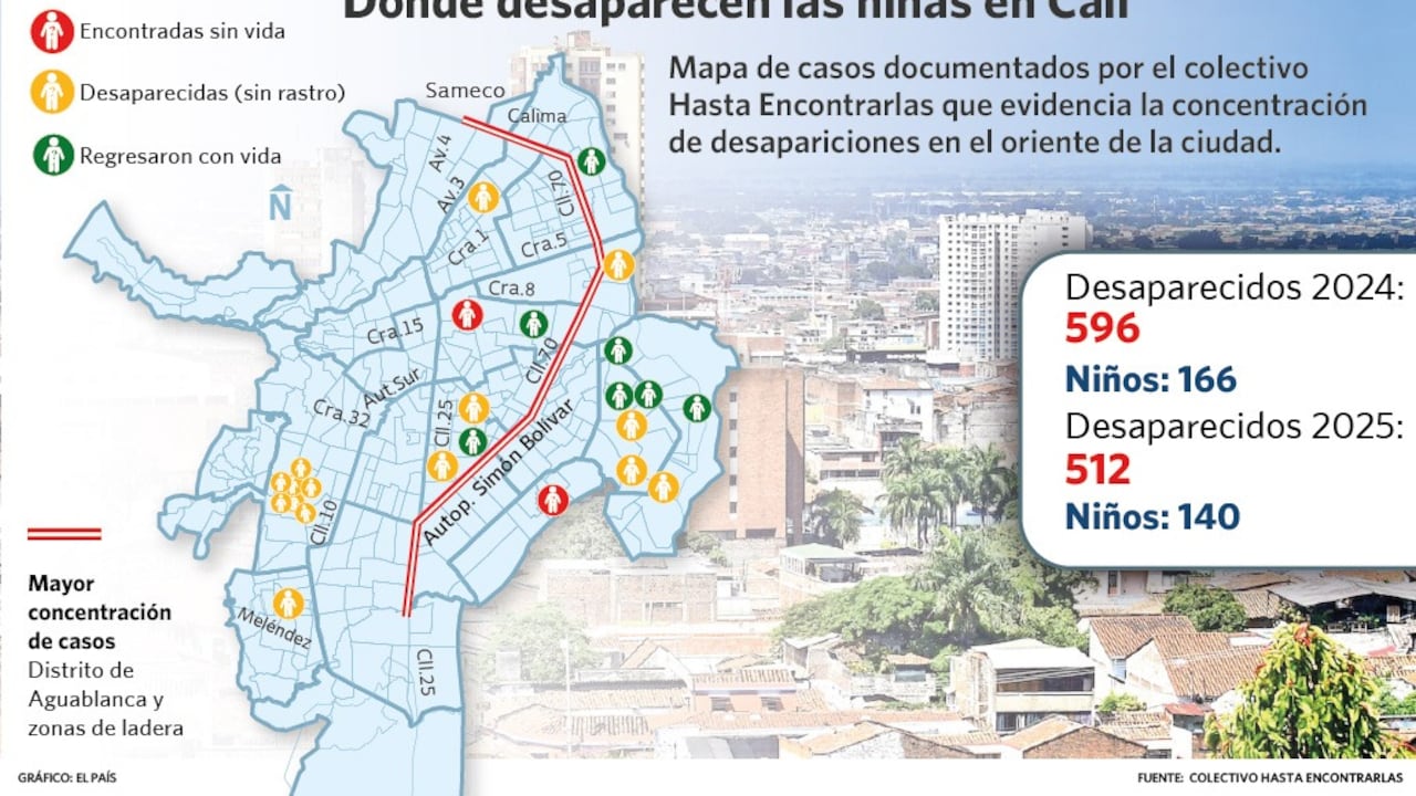 Mapa niñas desaparecidas Cali.