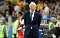 José Pékerman durante un partido de la Selección Colombia en el Mundial de Rusia 2018.