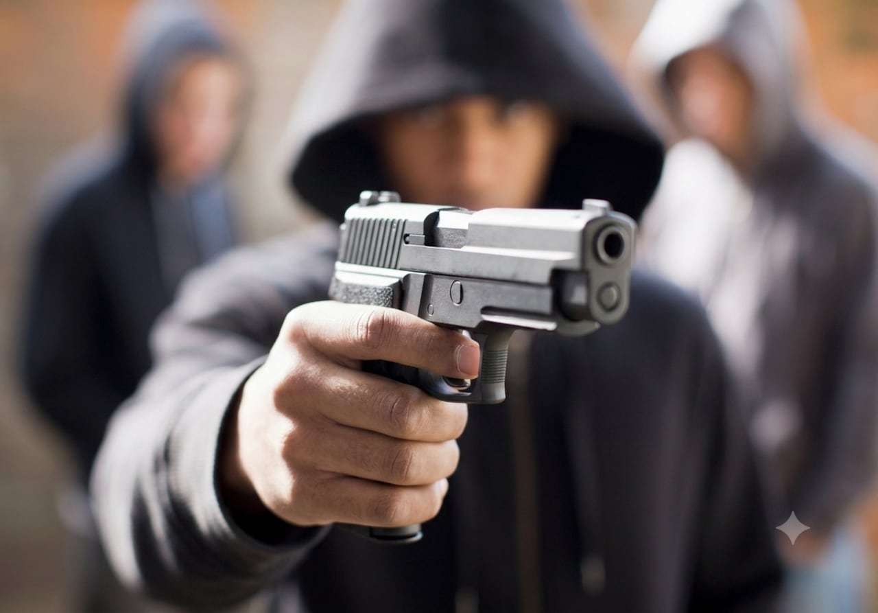 Arma de fuego - pistola - asesinato. Tiros, disparos.