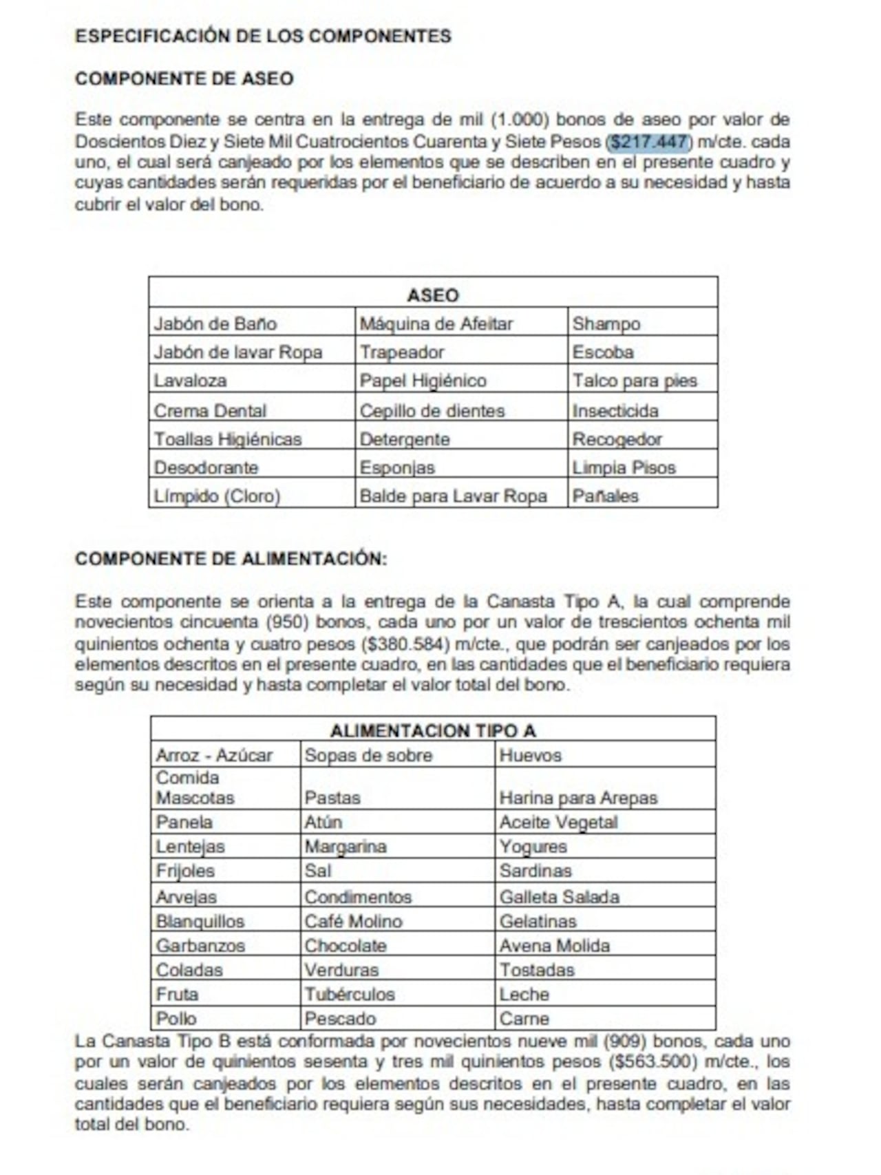 Estos son los valores de algunos de los bonos que el contratista deberá entregar.
