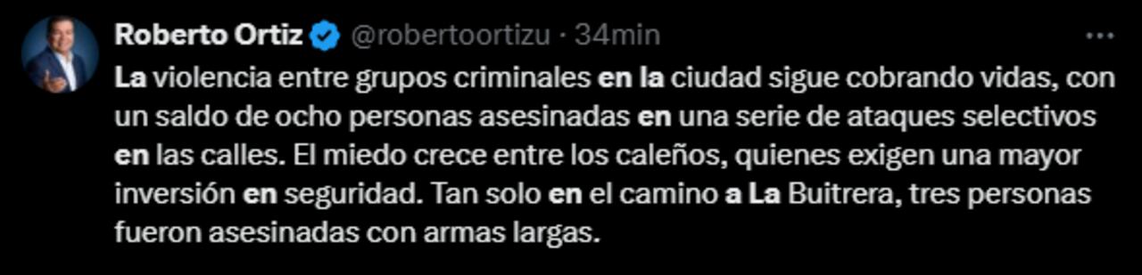 El concejal Roberto Ortiz se pronunció a través de su cuenta en la red social X .