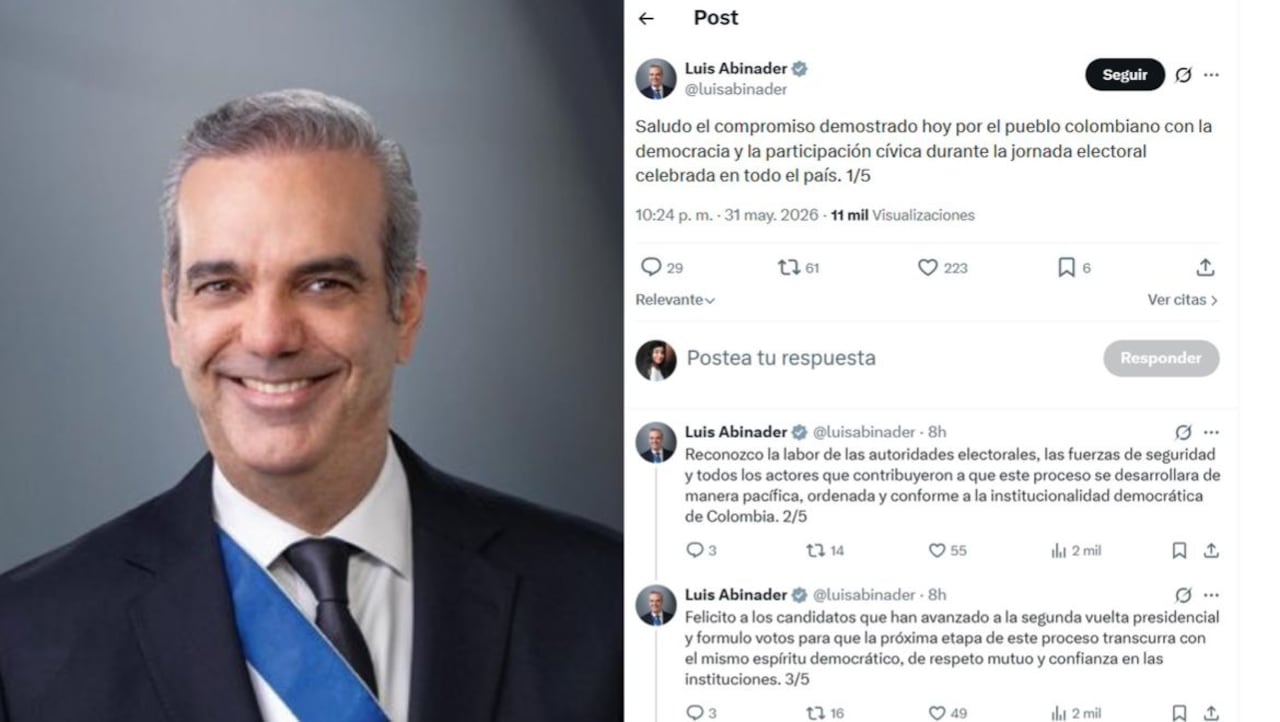 El presidente de la República Dominicana, Luis Abinader, felicitó a Abelardo de la Espriella por su triunfo en primera vuelta.