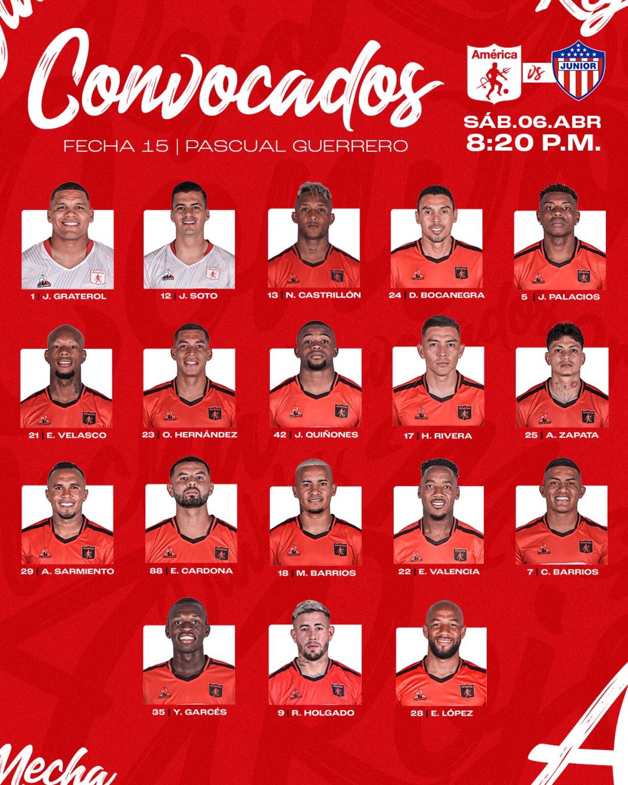 Convocados del América de Cali para el partido ante Junior.