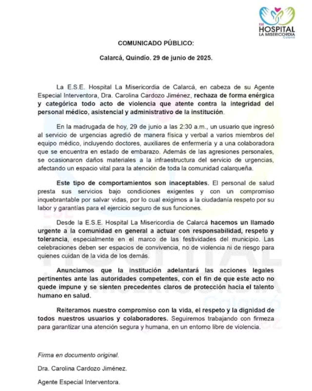 Agredieron a personal médico en Calarcá