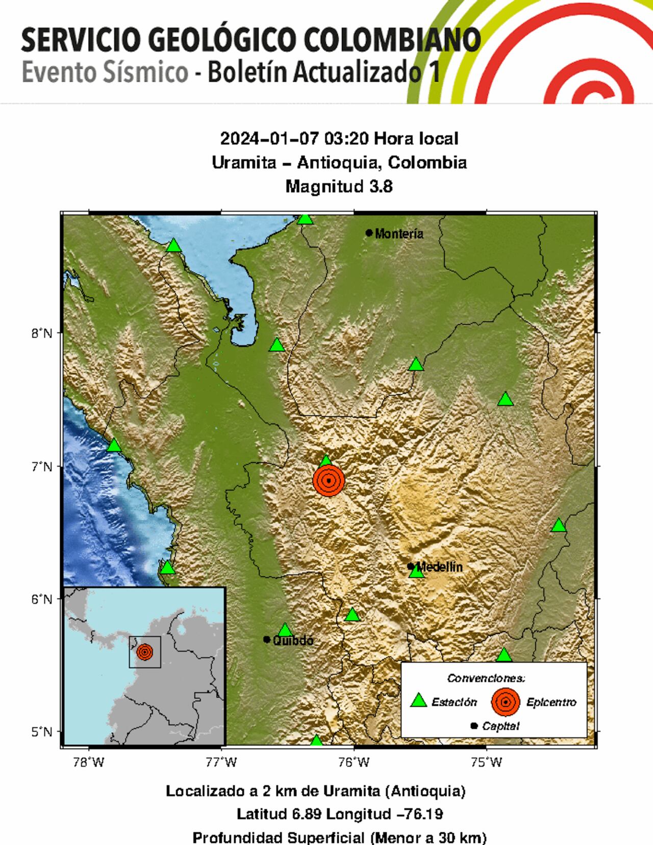Boletín del temblor en Uramita - Antioquia.