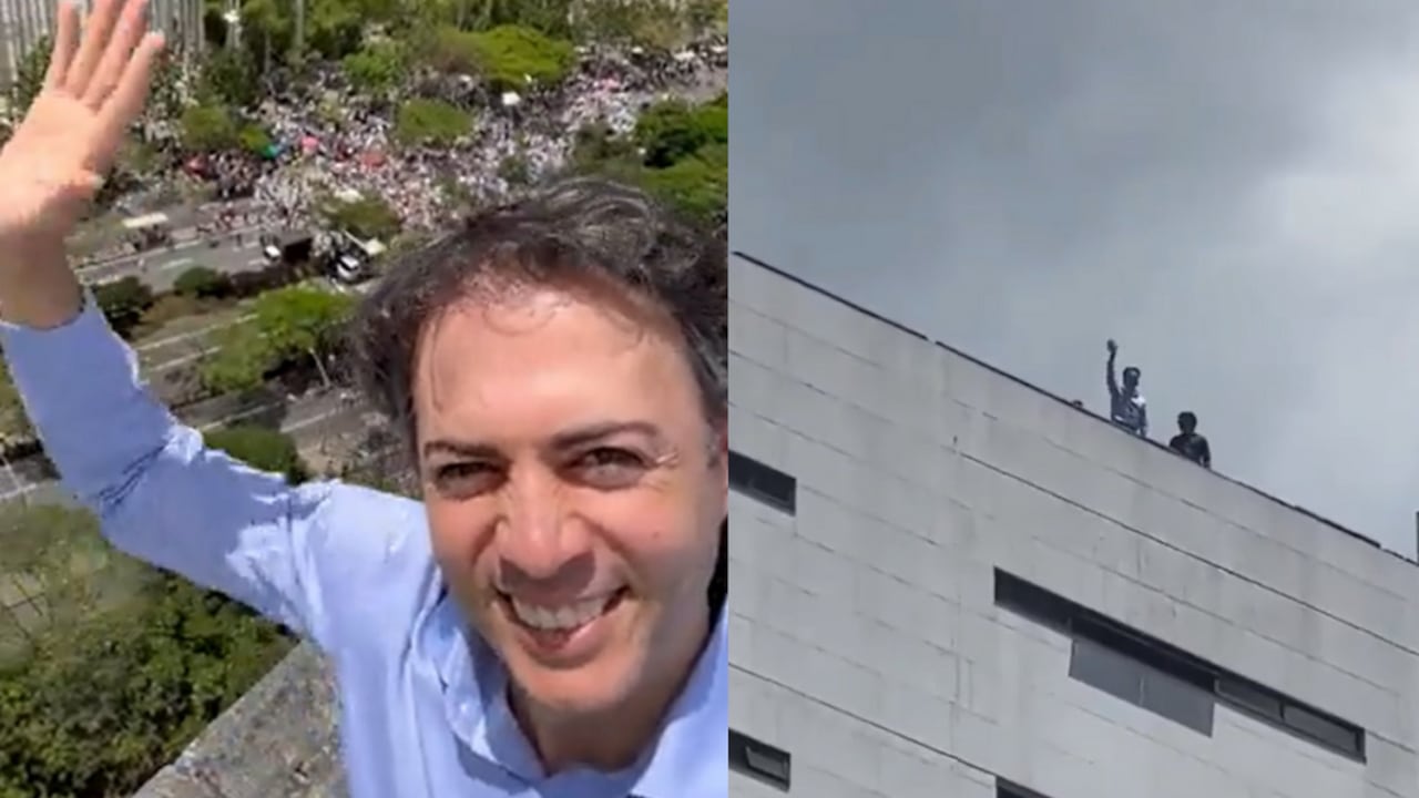 Desde el último piso de la Alcaldía, Daniel Quintero observó por algunos momentos el desarrollo de la marcha de la oposición al Gobierno nacional.