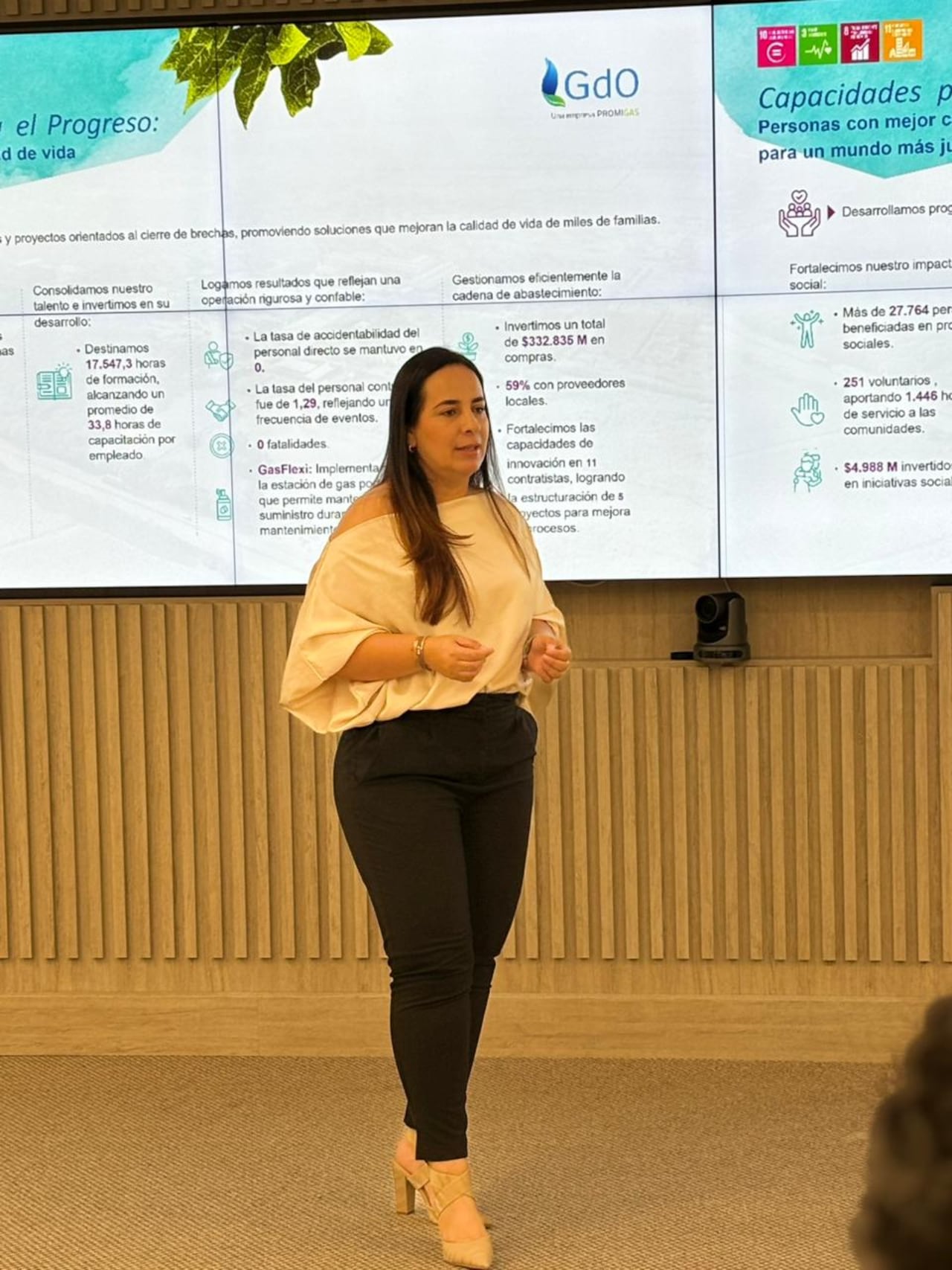 Helena Álvarez Uribe Gerente de Asuntos Corporativos de Gases de Occidente, fue la encarga de entregar los resultados positivos registrados en 2025.