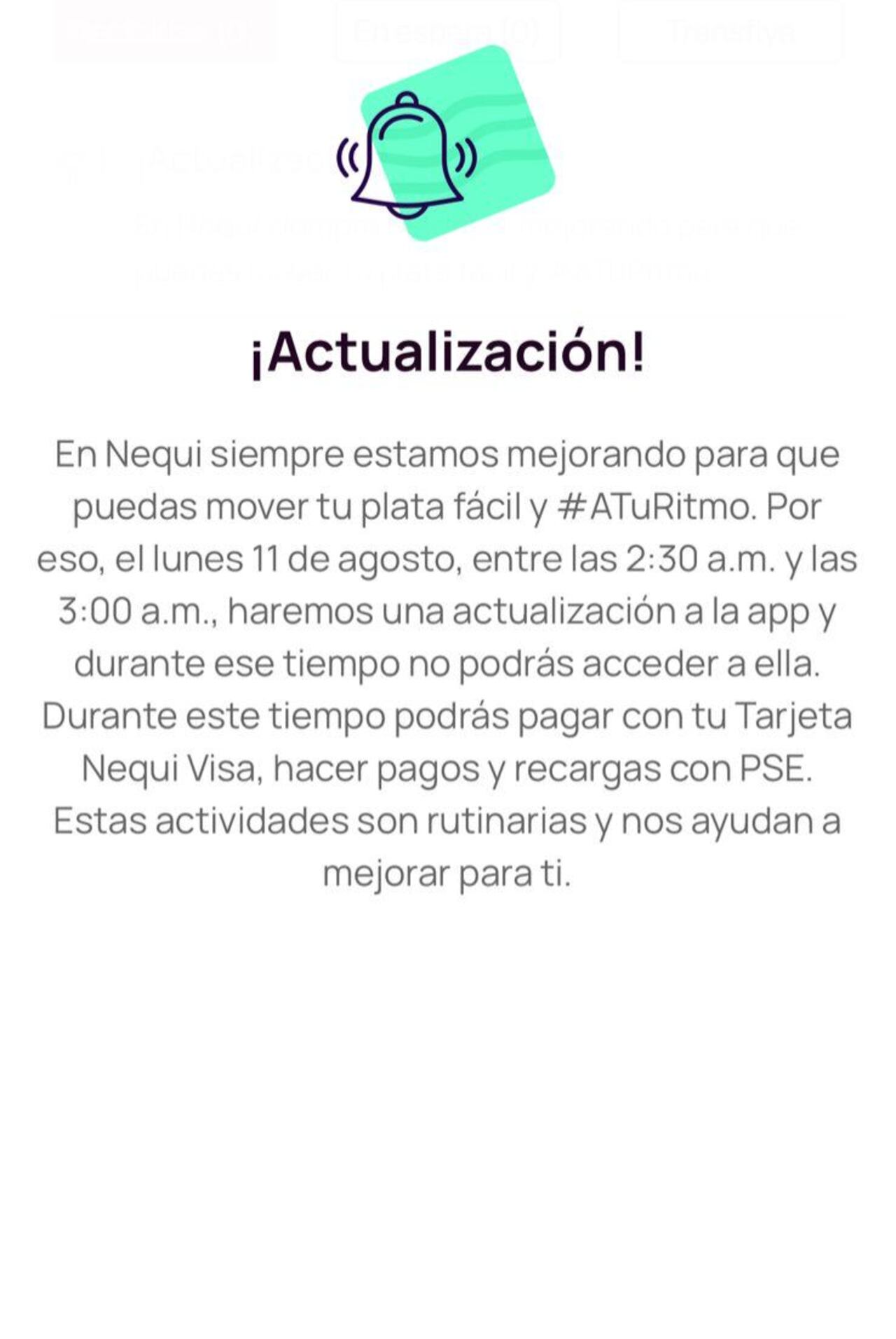 Este es el mensaje que aparece al ingresar a la aplicación.