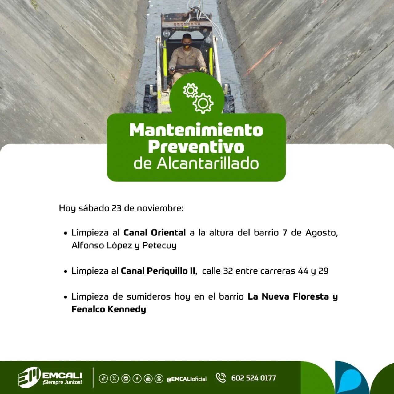 Trabajos de mantenimiento por parte de Emcali en distintos puntos de la ciudad. |