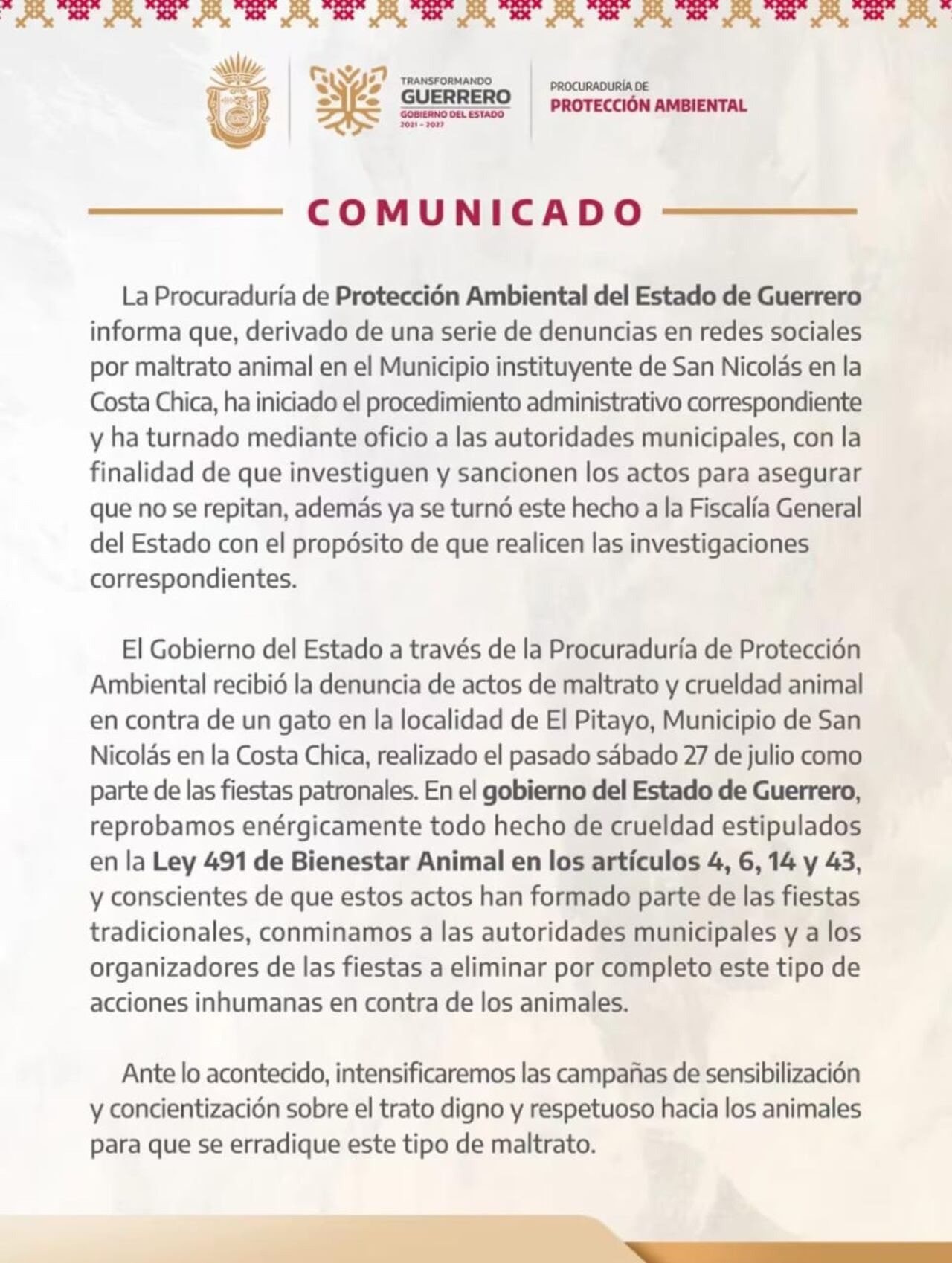 Este es el comunicado que emitieron las autoridades.