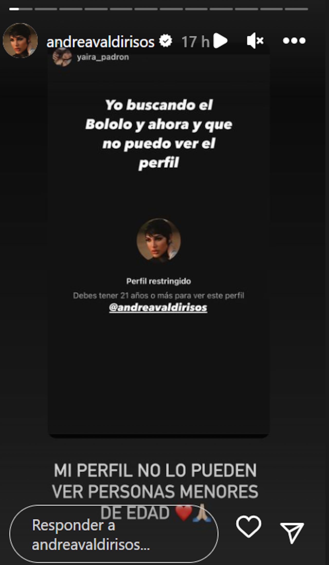 Andrea Valdiri confirmó que su cuenta de Instagram fue restringida y ahora solo la podrán ver personas mayores de edad.
