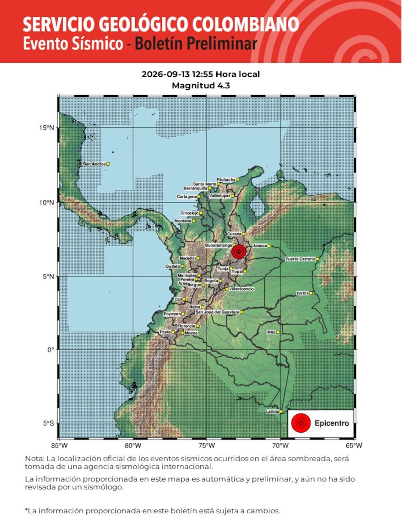 Como es habitual tras cada movimiento telúrico, el Servicio Geológico Colombiano invitó a los ciudadanos que hayan percibido el temblor a reportarlo a través de la plataforma Sismo Sentido (sismosentido.sgc.gov.co).