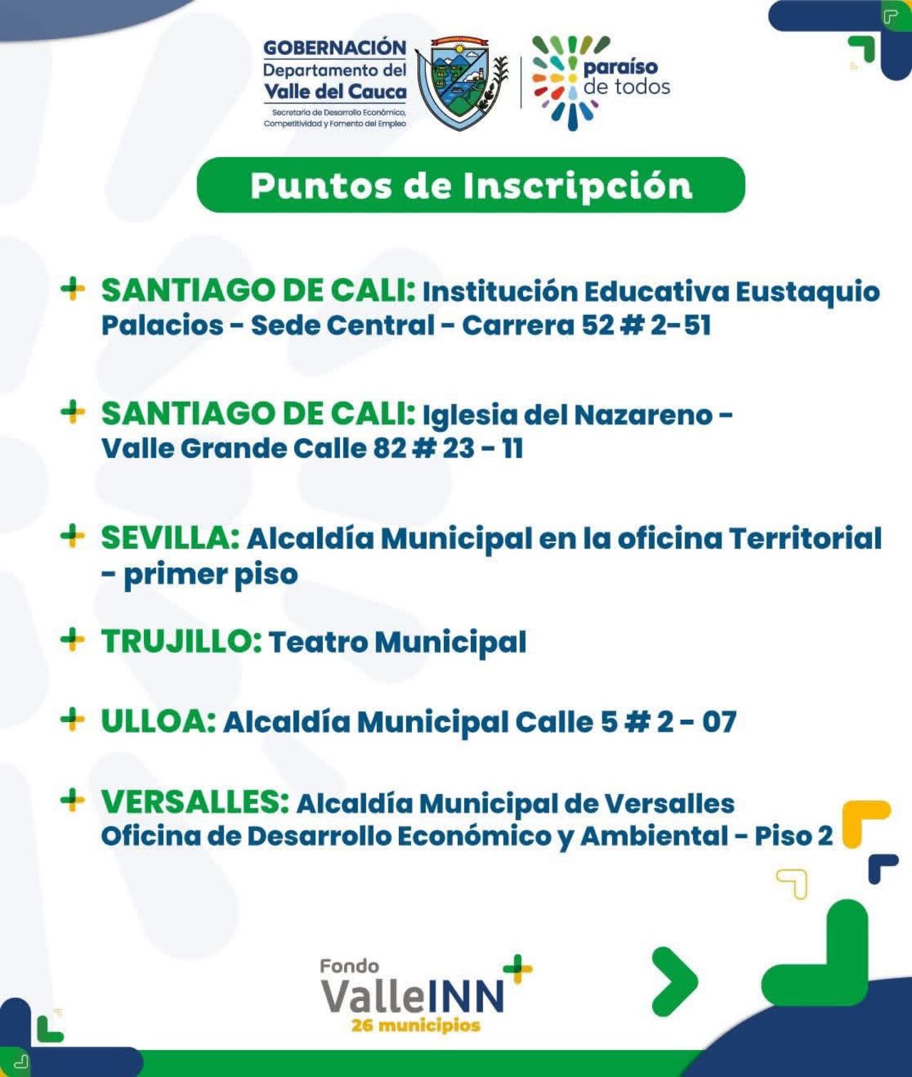 Algunos de los puntos de inscripción disponibles.