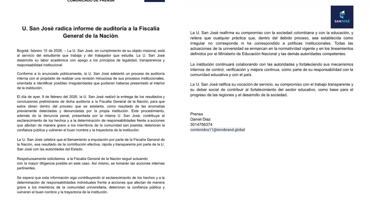 La Fundación Universitaria se pronunció tras el anuncio de la Fiscalía de imputación de cargos a Juliana Guerrero, por falsificación de título.