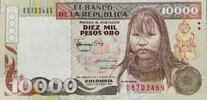 El billete de 10 mil pesos colombianos que circuló en Colombia entre 1992 y 1994
