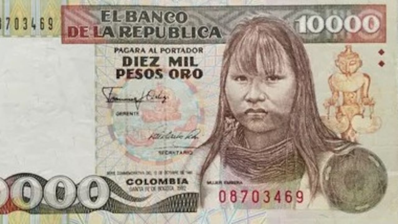 El billete de 10 mil pesos colombianos que circuló en Colombia entre 1992 y 1994