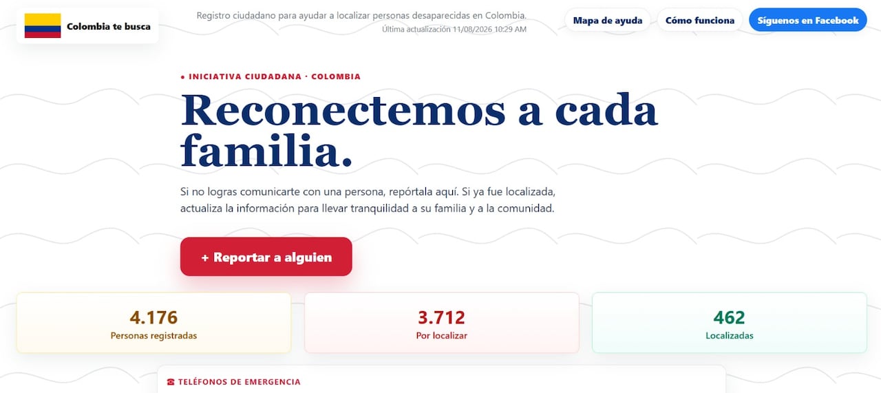 El portal Colombia Te Busca permite registrar información de personas cuyo paradero se desconoce tras la emergencia.