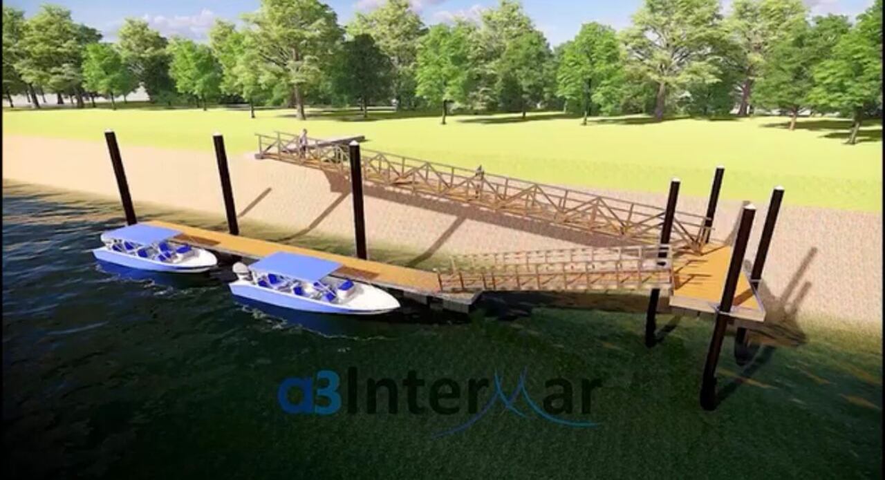 Esta imagen creada por computadora muestra cómo se verían los muelles que se están construyendo actualmente.