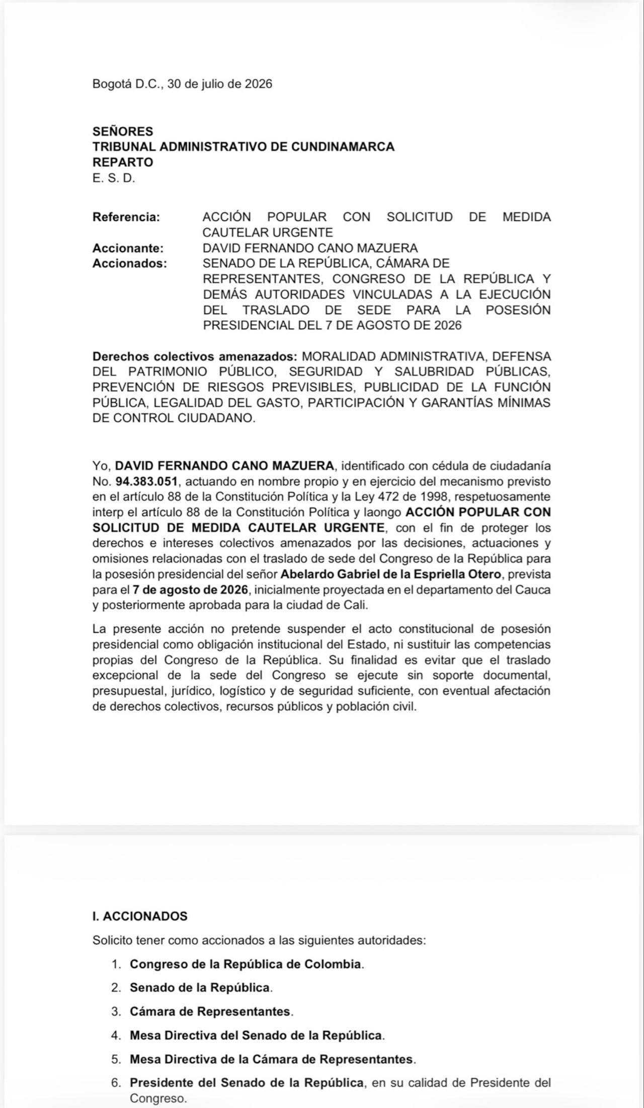 Esta es la solicitud que busca suspender la posesión de Abelardo de la Espriella en Cali.