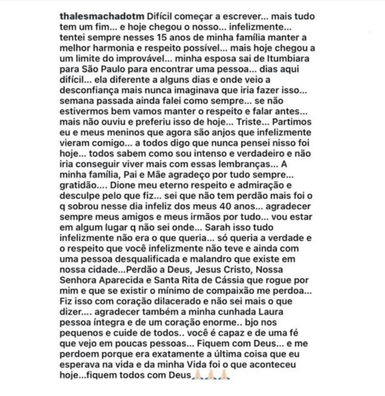 Carta publicada por el hombre de 40 años en sus redes sociales