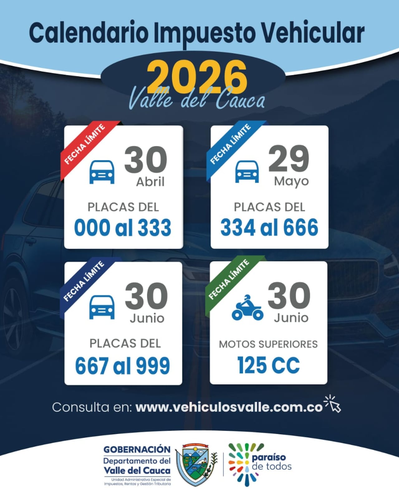 Calendario del impuesto vehicular en 2026.