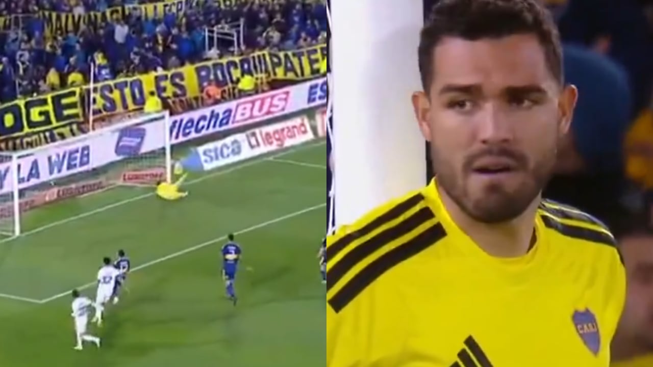 Álvaro Montero durante el primer gol en el partido de Boca frente a Vélez.