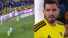 Álvaro Montero durante el primer gol en el partido de Boca frente a Vélez.