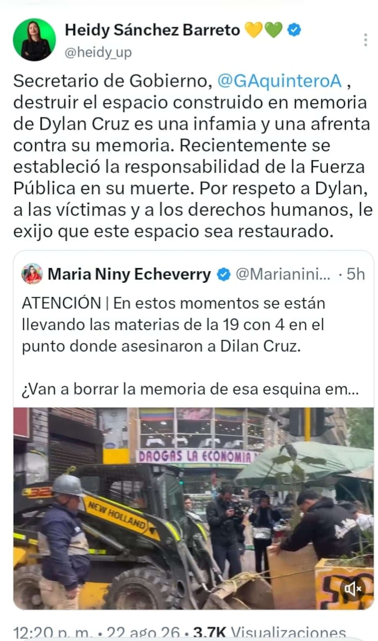 Concejala de Bogotá Heidy Sánchez (Unión Patriótica, de la coalición del Pacto Histórico) de inmediato armó la polémica.