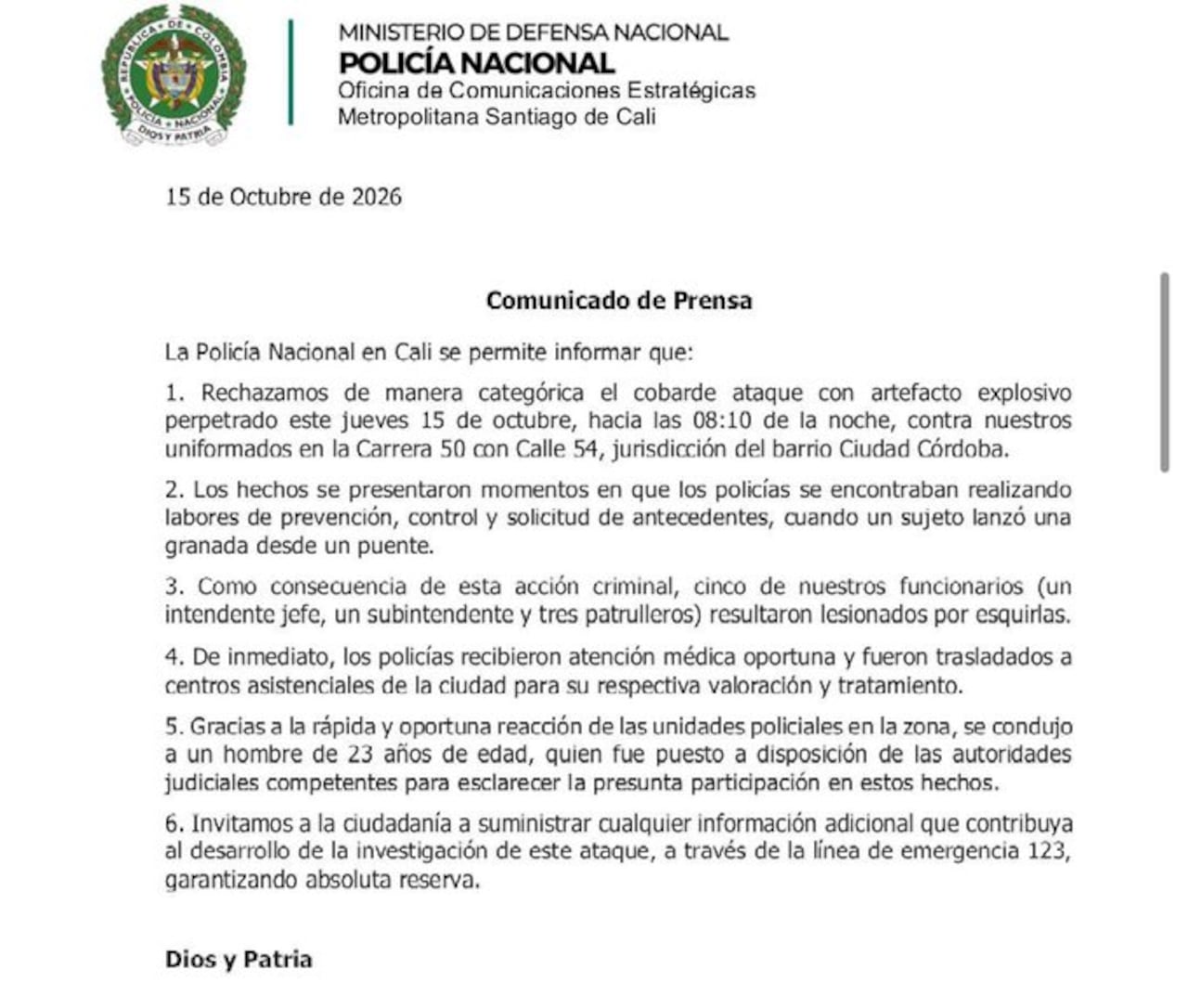 Atentado contra uniformados