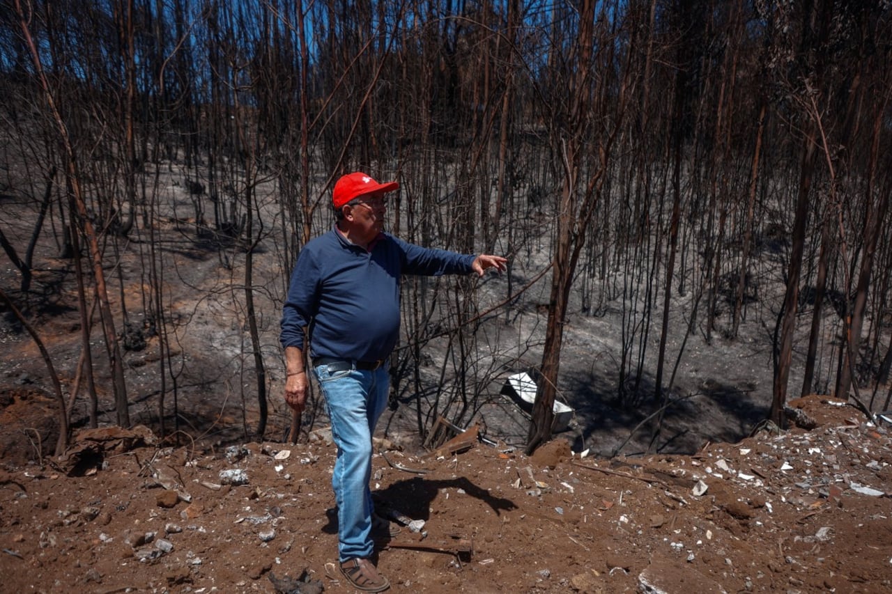 Jorge Cuadra muestra una zona quemada tras los devastadores incendios forestales que asolaron la región el 3 de enero, en Punta de Parra, cerca de Concepción, Chile, el 21 de enero de 2026. La policía del centro-sur de Chile arrestó a un hombre como sospechoso de iniciar uno de los recientes incendios forestales que causaron la muerte de 20 personas y arrasaron barrios enteros