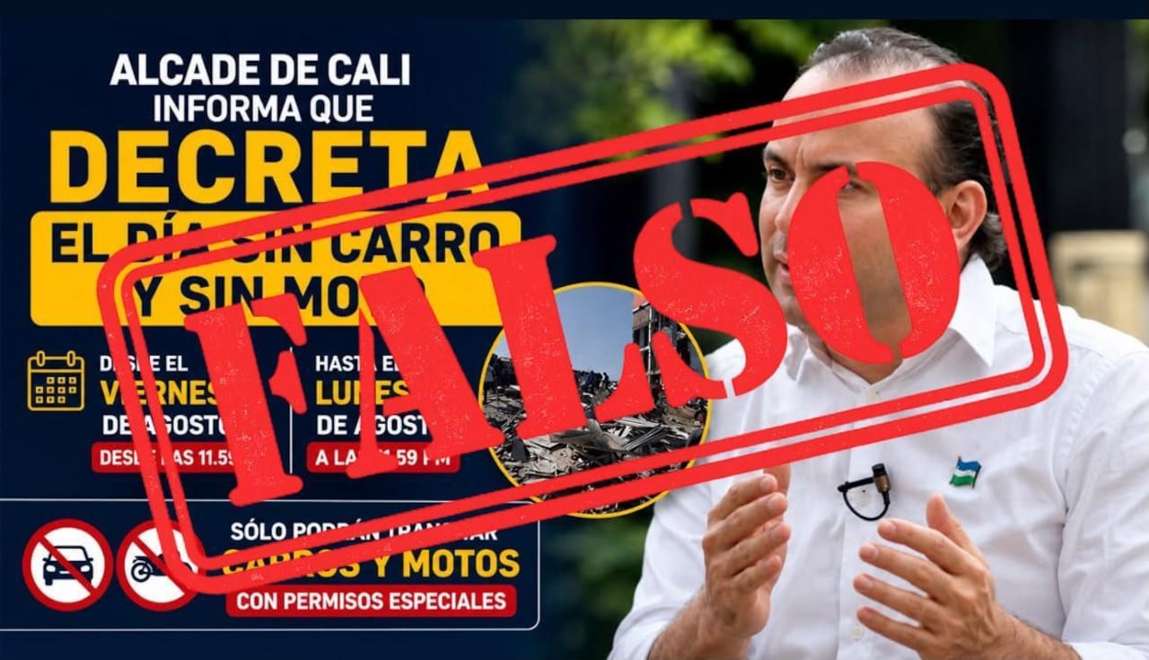 La pieza que circula sobre un supuesto día sin carro y sin moto en Cali no corresponde a la información entregada por la Secretaría de Movilidad.