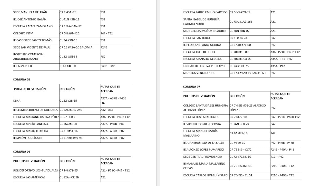 Rutas del MIO que lo llevarán a los puestos de votación por la segunda vuelta de las elecciones presidenciales este 21 de junio en Cali.